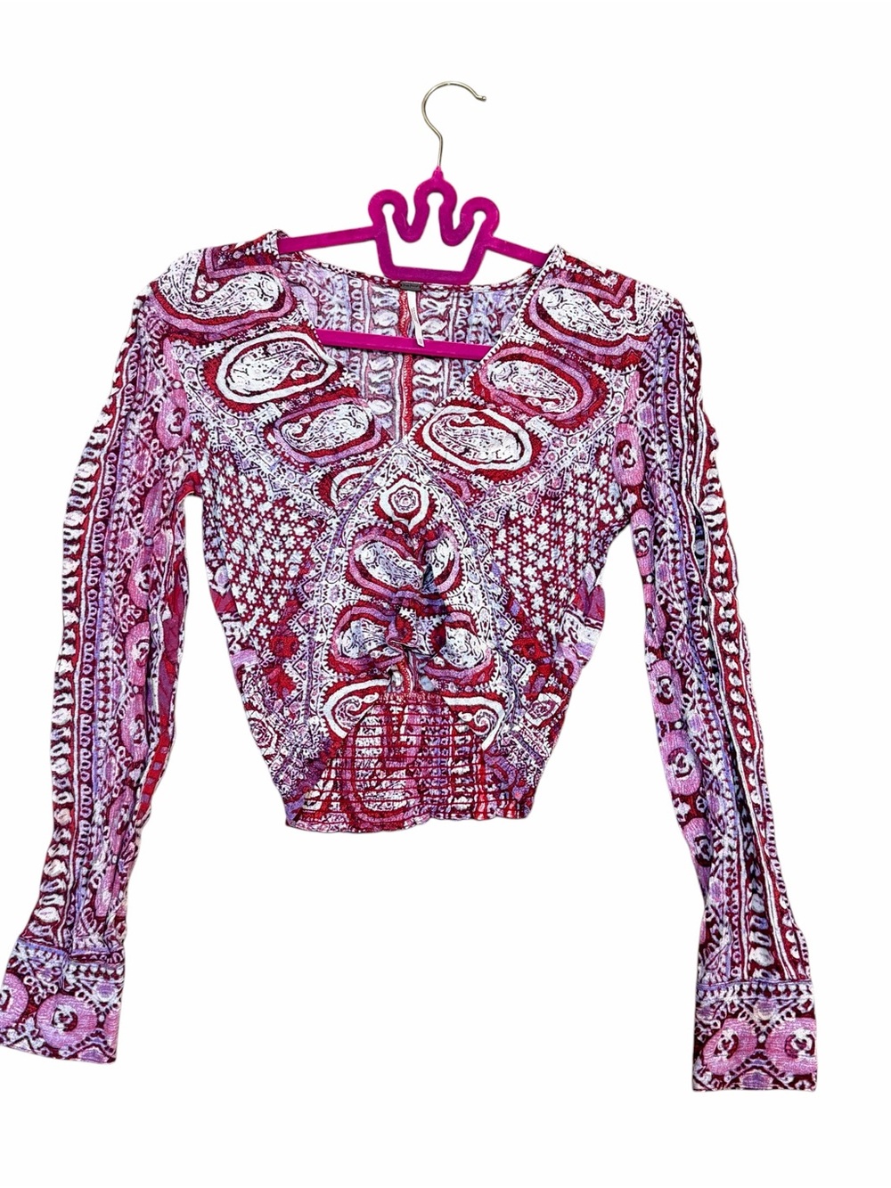 Free People Sheer Paisley Mesh Long Sleeve Top XS Boho Y2K